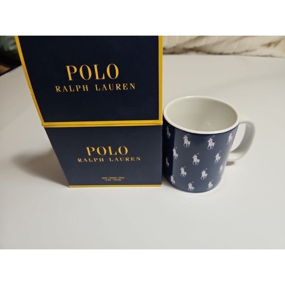 Polo Ralph Lauren All Over Pony Print Coffee Mug 16 oz - New In Box NIB